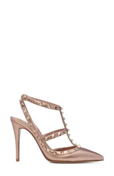 Valentino Garavani Rockstud Pump In Laminated Nappa Leather 100mm Woman Rose Cannelle 41 In Pink