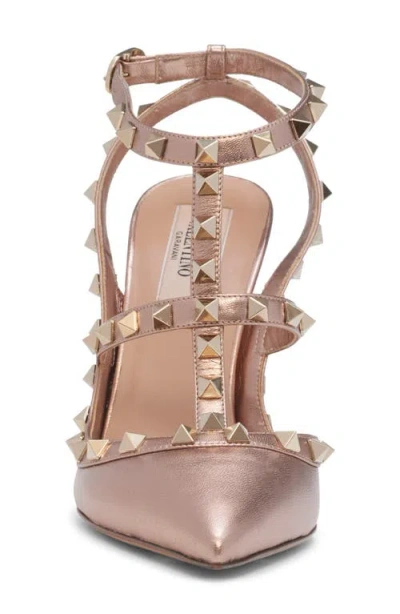 Valentino Garavani Rockstud Pump In Laminated Nappa Leather 100mm Woman Rose Cannelle 41 In Pink