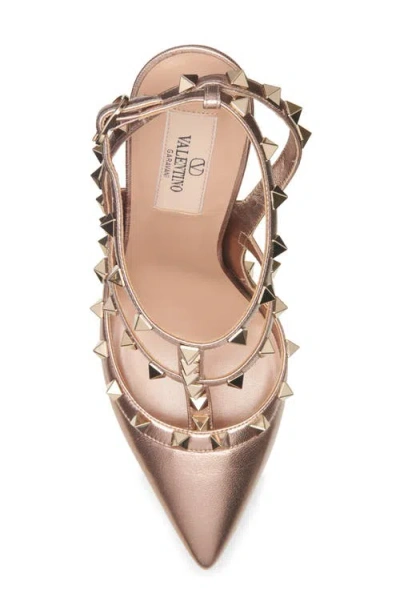 Valentino Garavani Rockstud Pump In Laminated Nappa Leather 100mm Woman Rose Cannelle 41 In Pink