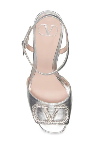 Valentino Garavani Vlogo Signature Metallic Platform Sandal In Silver