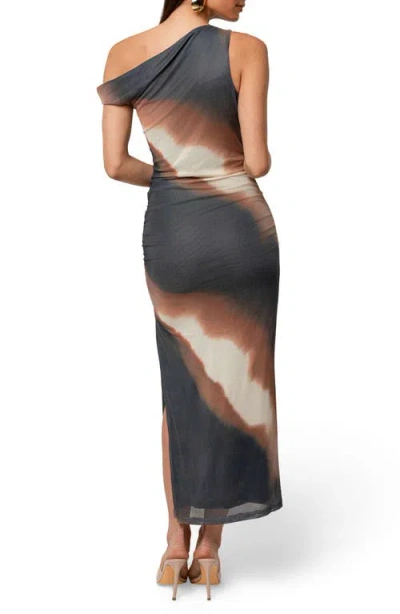 Jluxlabel Karrah Abstract Print One-shoulder Mesh Dress In Gray