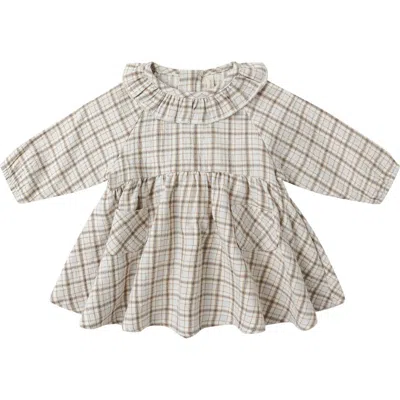 Quincy Mae Simone Plaid Long Sleeve Organic Cotton Dress & Bloomers In Neutral