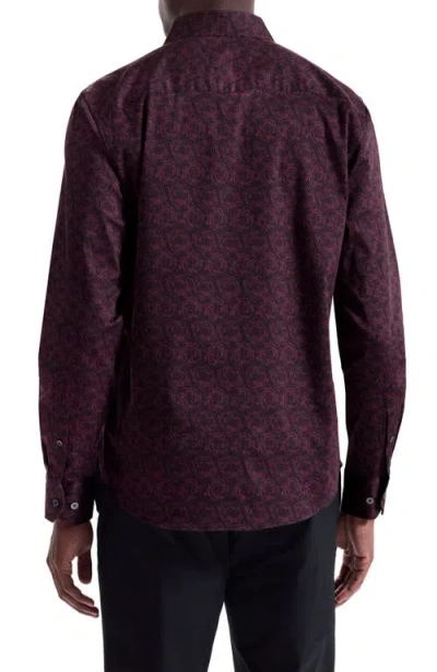 Bugatchi Julian Shaped Fit Abstract Print Button-up Shirt In Burgundy