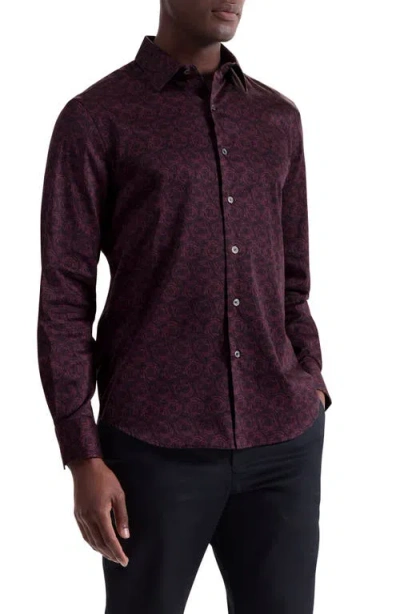 Bugatchi Julian Shaped Fit Abstract Print Button-up Shirt In Burgundy