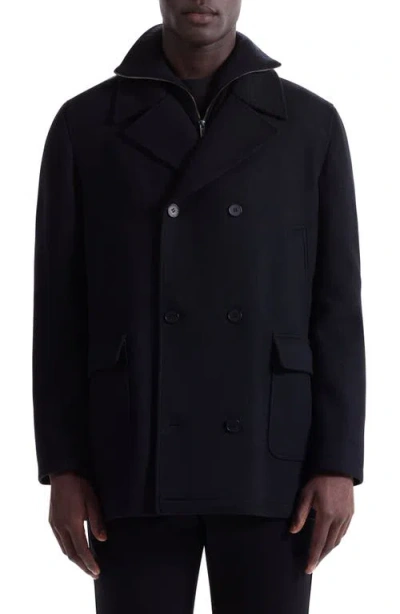 Bugatchi Leather Trim Wool Blend Tweed Peacoat In Animal Print