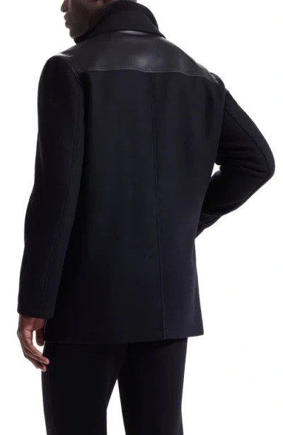 Bugatchi Leather Trim Wool Blend Tweed Peacoat In Animal Print