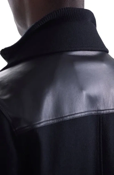 Bugatchi Leather Trim Wool Blend Tweed Peacoat In Animal Print