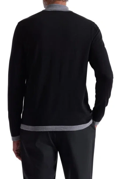 Bugatchi Long Sleeve Merino Wool Quarter Zip Polo Sweater In Black