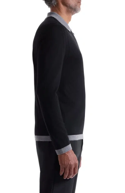 Bugatchi Long Sleeve Merino Wool Quarter Zip Polo Sweater In Black