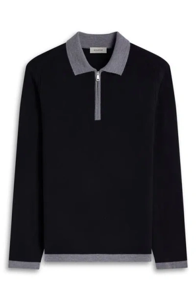 Bugatchi Long Sleeve Merino Wool Quarter Zip Polo Sweater In Black