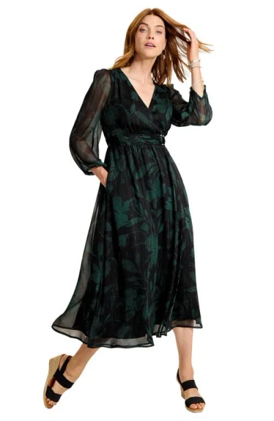 Tommy Bahama Bloom Beauty Metallic Long Sleeve Maxi Dress In Black