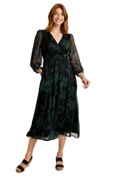 Tommy Bahama Bloom Beauty Metallic Long Sleeve Maxi Dress In Black