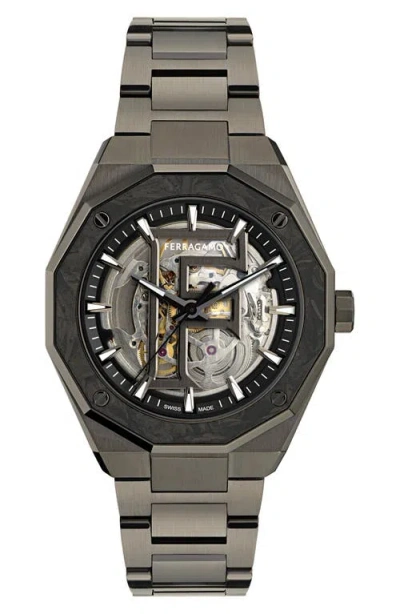 Ferragamo Edge Skeleton Watch In Black