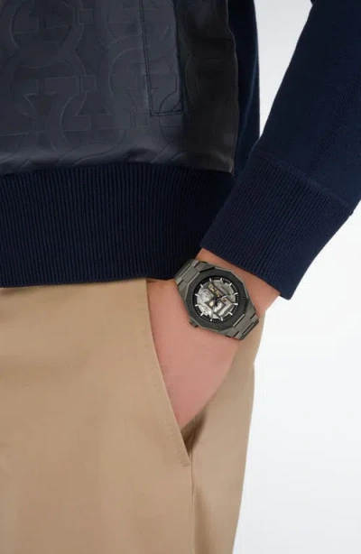 Ferragamo Edge Skeleton Watch In Black