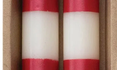 Creative Co-op 2-pack Ivory & Red Stripe Candles In Red
