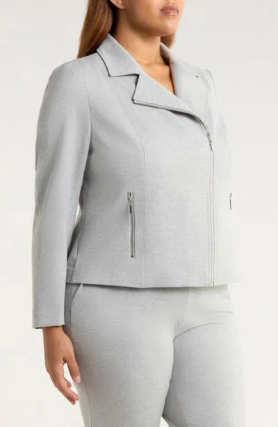 Anne Klein Moto Zip Ponte Jacket In Gray