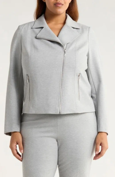 Anne Klein Moto Zip Ponte Jacket In Gray