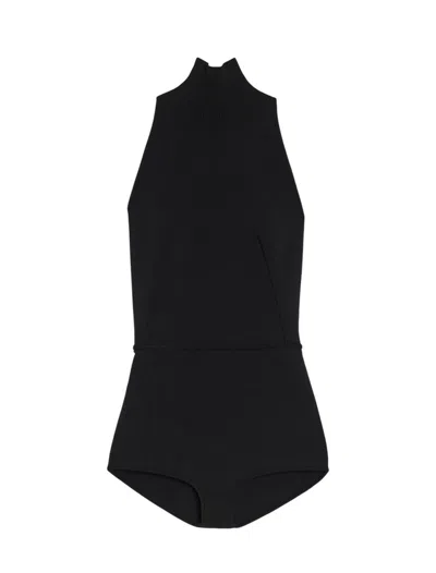 Max Mara Black High-neck One-piece With Open Back And Structured Shorts In Black