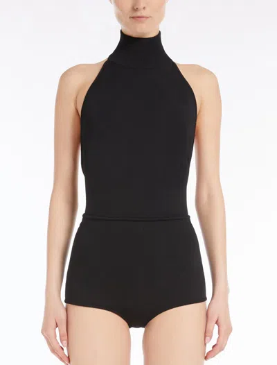 Max Mara Black High-neck One-piece With Open Back And Structured Shorts In Black