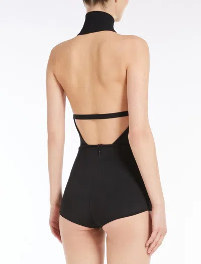 Max Mara Black High-neck One-piece With Open Back And Structured Shorts In Black