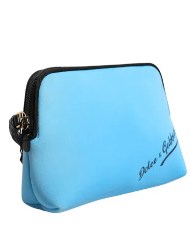 Pre-owned Dolce & Gabbana Blue Nylon Dg Logo Print Clutch Zip Pouch Women's Bag ()