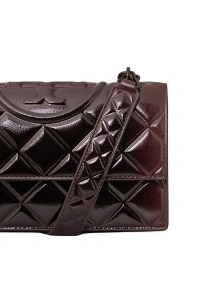 Tory Burch Small Fleming Quilted Patent Shoulder Bag In Brown