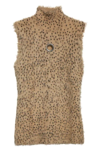 Rabanne Embellished Brushed Cheetah-print Stretch-knit Turtleneck Tank In Brown
