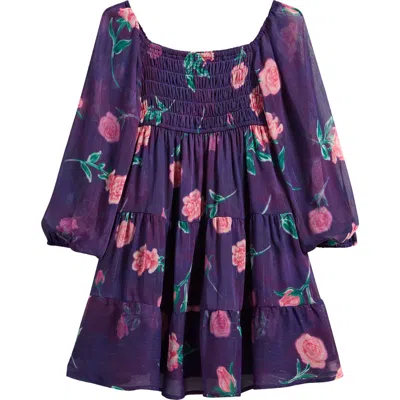 Ava & Yelly Kids' Swiss Dot Long Sleeve Dress In Purple