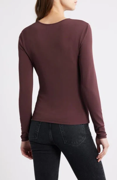 Frame The Keyhole Long Sleeve Top In Brown