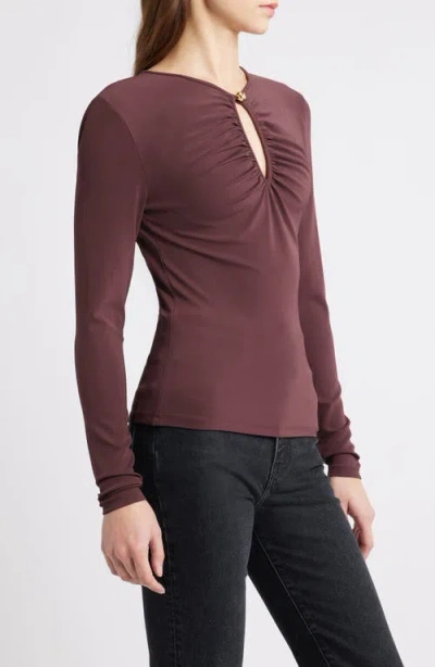 Frame The Keyhole Long Sleeve Top In Brown