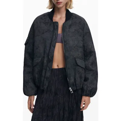 Desigual Embroidered Bomber Jacket In Blue