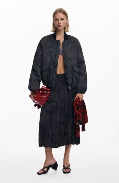 Desigual Embroidered Bomber Jacket In Blue