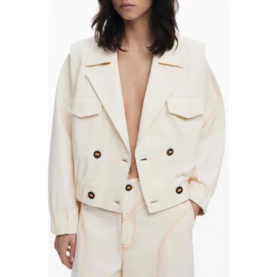 Desigual Double Breasted Crop Jacket In Neutral