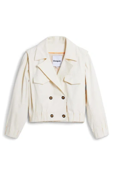 Desigual Double Breasted Crop Jacket In Neutral