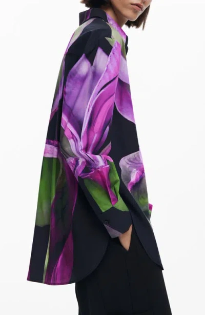 Desigual Print Button-up Shirt In Purple