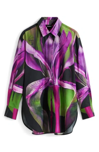 Desigual Print Button-up Shirt In Purple