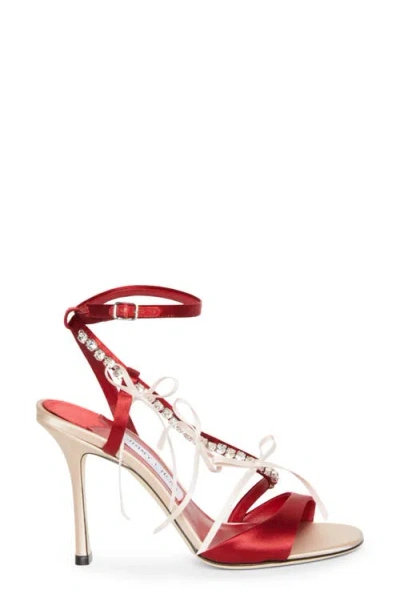 Jimmy Choo 100mm Lula Bow-embellished Sandals In Red