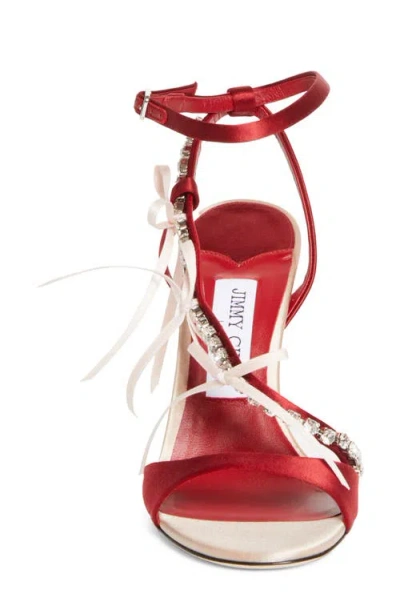 Jimmy Choo 100mm Lula Bow-embellished Sandals In Red