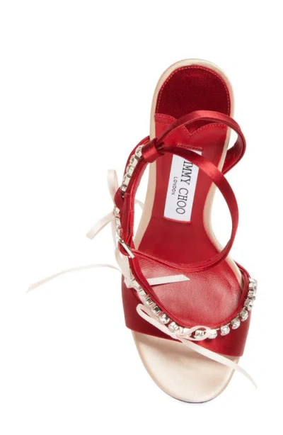 Jimmy Choo 100mm Lula Bow-embellished Sandals In Red