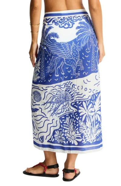 Sea Level Jungle Lino Long Pareo Sarong In Blue