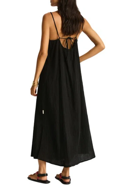 Sea Level Sunset Tie Back Cover-up Dress In Black