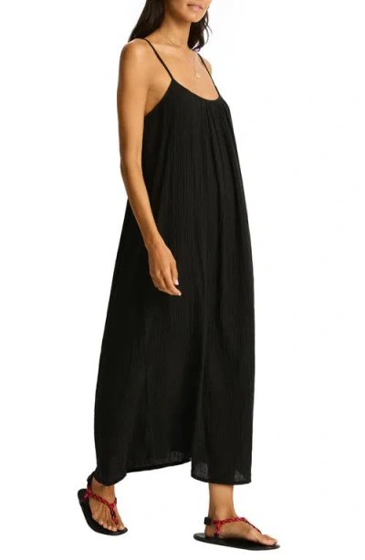 Sea Level Sunset Tie Back Cover-up Dress In Black