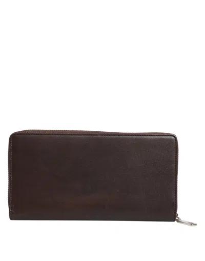 Pre-owned Dolce & Gabbana Brown Calfskin Leather Logo Zip Around Continental Men's Wallet ()