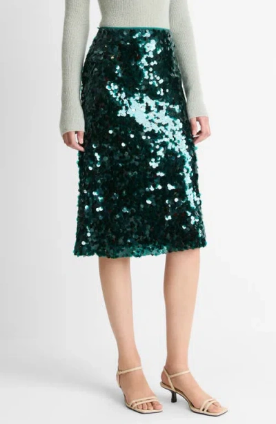 Vince Lucite Sequined Midi Skirt In Green