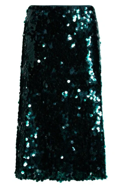 Vince Lucite Sequined Midi Skirt In Green