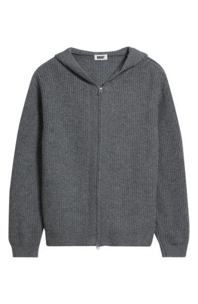 Krost Rib Wool Hooded Zip Cardigan In Gray