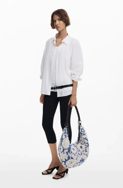 Desigual Floral Embroidered Shoulder Bag In Black