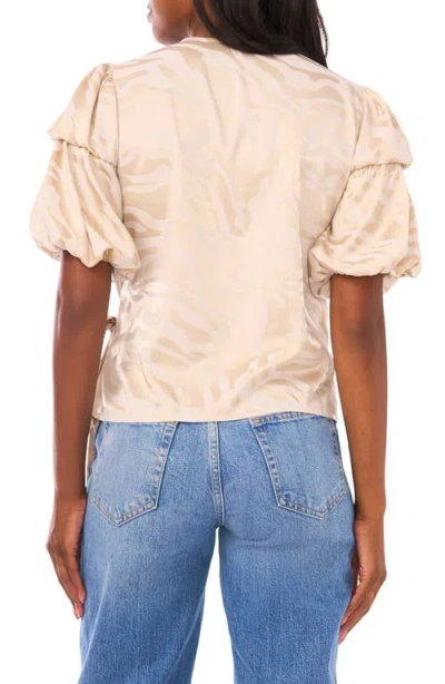 Vince Camuto Double Bubble Sleeve Satin Jacquard Wrap Front Top In Animal Print