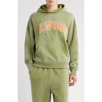 Elwood Fireside Distressed Logo Hoodie In Green