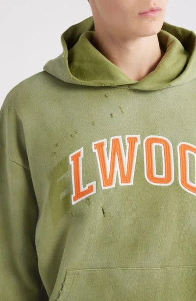 Elwood Fireside Distressed Logo Hoodie In Green